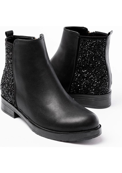 165-212 Siyah Taş Aksesuarlı Fermuarlı Günlük Kadın Bot modelleri