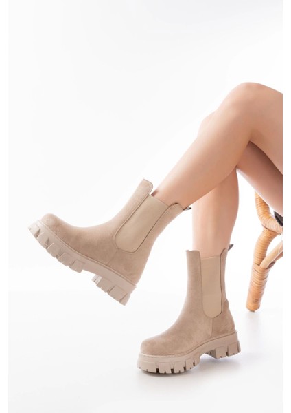 FZ-299 Bej Süet Yüksek Tabanlı Lastikli Günlük Kadın Bot fiyatları