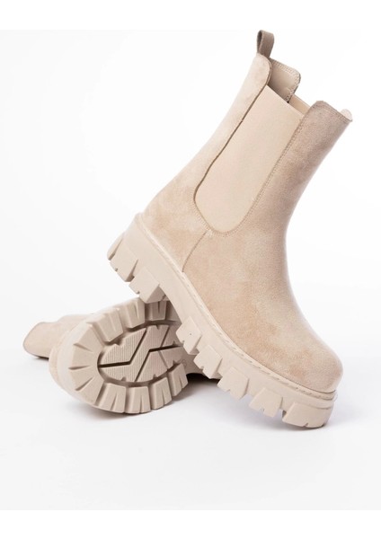 FZ-299 Bej Süet Yüksek Tabanlı Lastikli Günlük Kadın Bot indirimleri