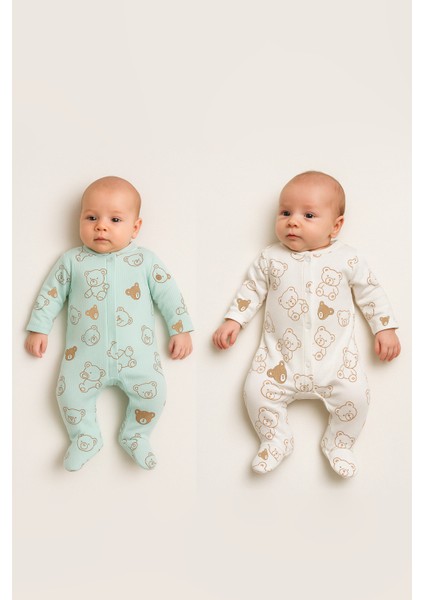 2'li Bebek Tulum Zıbın Takımı | Pamuklu Uzun Kollu Ayaklı Tulum | Unisex Yenidoğan Set