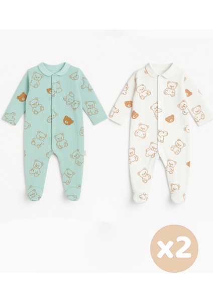 2'li Bebek Tulum Zıbın Takımı | Pamuklu Uzun Kollu Ayaklı Tulum | Unisex Yenidoğan Set