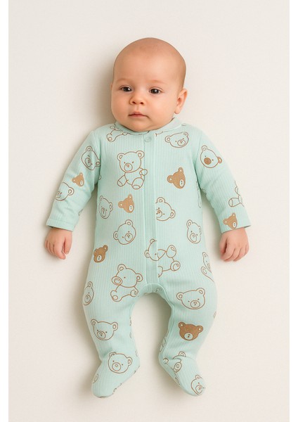 2'li Bebek Tulum Zıbın Takımı | Pamuklu Uzun Kollu Ayaklı Tulum | Unisex Yenidoğan Set