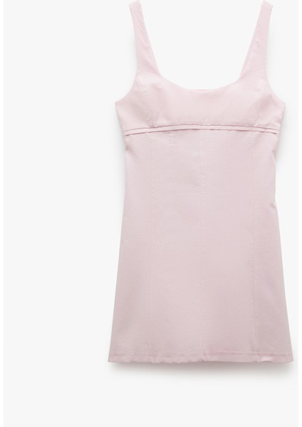 U Yaka A Kesim Pamuk Keten Karışımlı Askılı Mini Elbise fırsatları