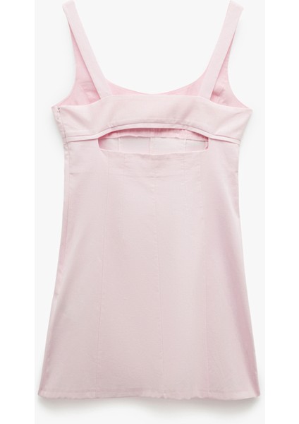 U Yaka A Kesim Pamuk Keten Karışımlı Askılı Mini Elbise indirimleri