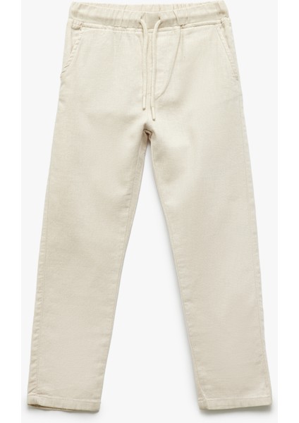 Beli Bağcıklı Keten Karışımlı Basic Pantolon modelleri