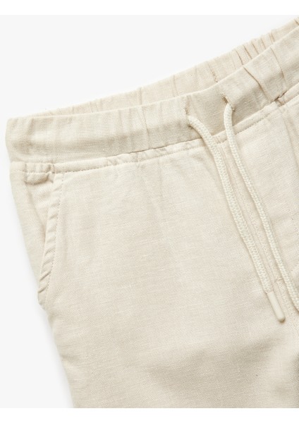 Beli Bağcıklı Keten Karışımlı Basic Pantolon indirimleri