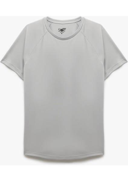 Kısa Kollu Bisiklet Yaka Reglan Kol Arkası Baskılı Slim Fit Spor Tişört