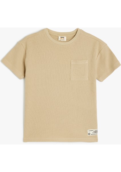 Oversize Basic Tişört Kısa Kollu Bisiklet Yaka Dokulu Cep Detaylı Pamuklu