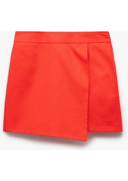 Regular Fit Kruvaze Mini Keten Şort Etek