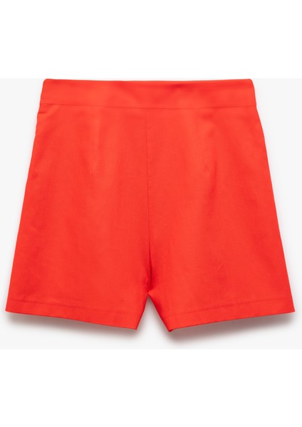 Regular Fit Kruvaze Mini Keten Şort Etek