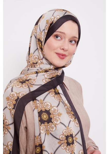 Siyah-Bej Barok Desen Hint Ipeği Şal fiyatları