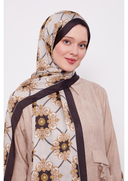 Siyah-Bej Barok Desen Hint Ipeği Şal modelleri