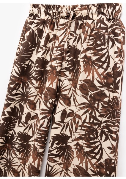 Viskon Keten Karışımlı Floral Desenli Geniş Paça Pantolon modelleri