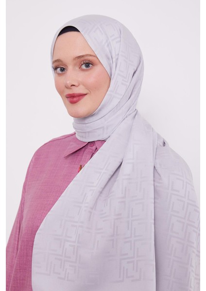 Gümüş Kare Desen Blue Jakar Şal