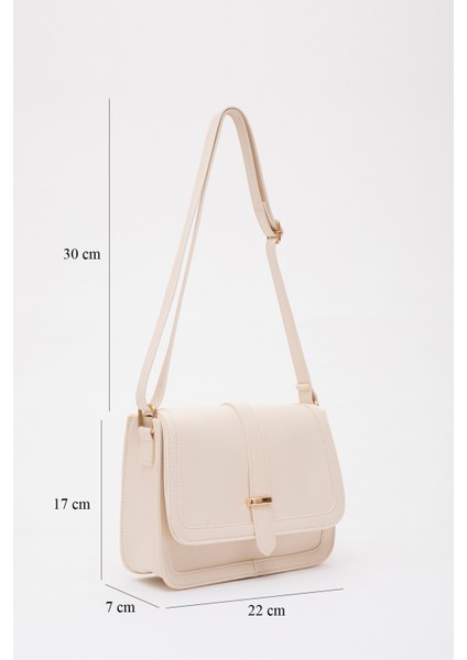Krem SHK127 Suni Deri Iç Fermuar Cepli Çıtçıt Kapamalı El,kol ve Omuz Çantası U:17 E:22 G:7 cm