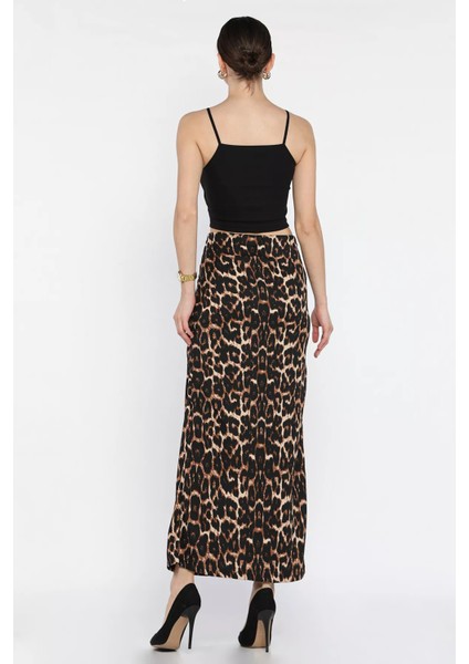 Kadın Leopar Desenli Bel Lastikli Bürümcük Etek P-00016181 modelleri