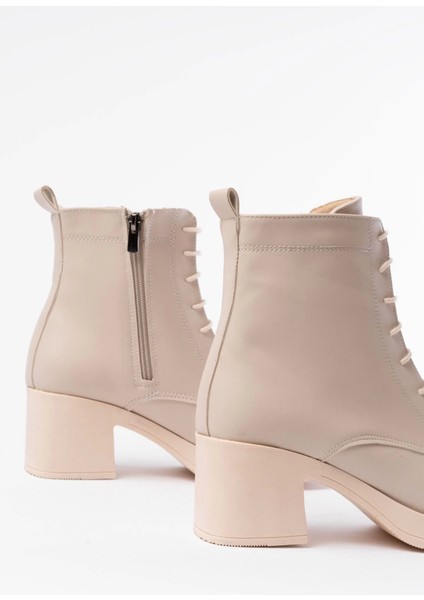 5109-3025 Bej Bağcıklı Fermuarlı Kalın Topuklu Günlük Kadın Bot indirimleri