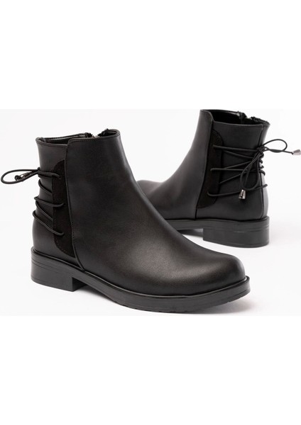 165-209 Siyah Arka Bağcık Aksesuarlı Fermuarlı Günlük Kadın Bot modelleri