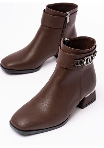 RM-502 Kahverengi Toka Aksesuarlı Topuklu Fermuarlı Günlük Kadın Bot fırsatları