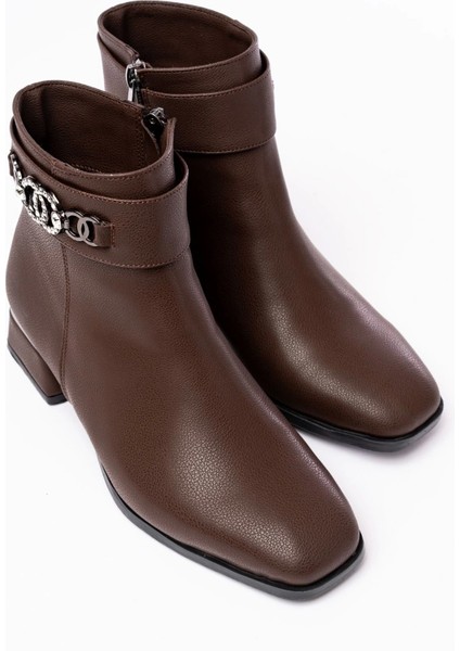RM-502 Kahverengi Toka Aksesuarlı Topuklu Fermuarlı Günlük Kadın Bot indirimleri