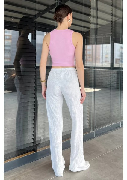 Bel Bağcıklı Kabartma Desenli Pantolon P-00016207