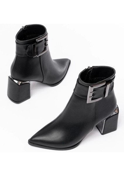 DNZ-400 Siyah Toka Aksesuarlı Topuklu Fermuarlı Günlük Kadın Bot modelleri