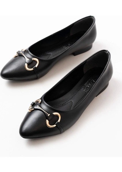 İNF-129 Siyah Günlük Taş Aksesuarlı Babet modelleri