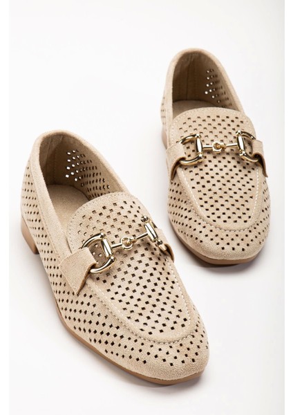 401 Bej Süet Delikli Günlük Kadın Babet modelleri