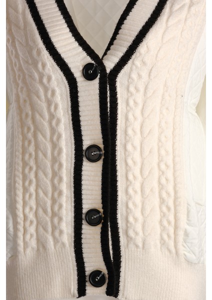 Vedi Oversize V Yaka Kabartmalı Kadın Hırka - Günlük & Şık