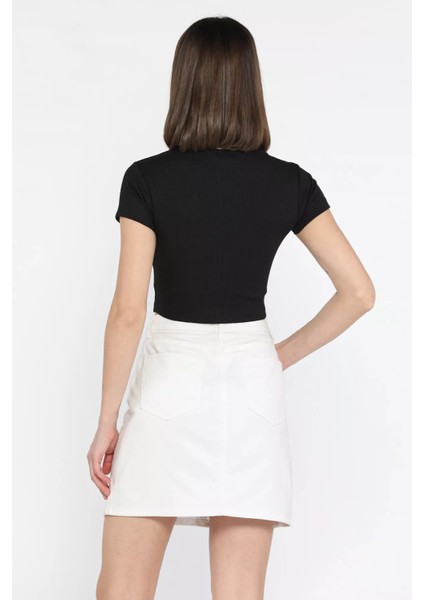 Kadın Bisiklet Yaka Fiyonklu Kaşkorse Crop Top Bluz P-00016174