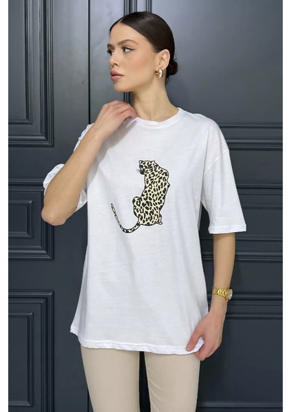 Kadın Bisiklet Yaka Ön Baskılı Tişört P-00016162