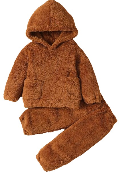 Kız Erkek Bebek ve Çocuk Kapüşonlu Peluş Ikili Takım