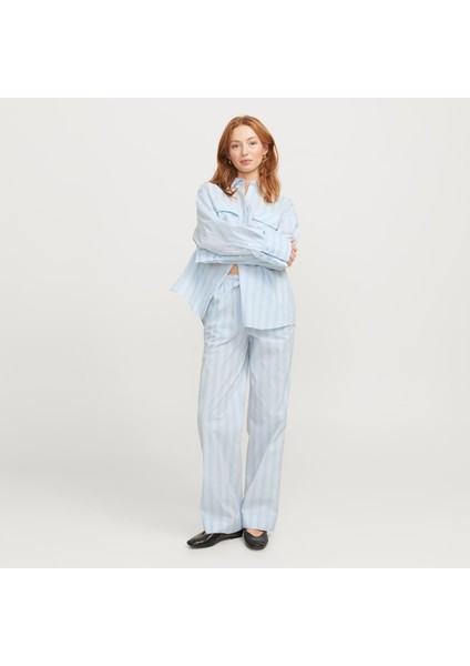 Kadin Çizgili Poplin Pantolon - Ava
