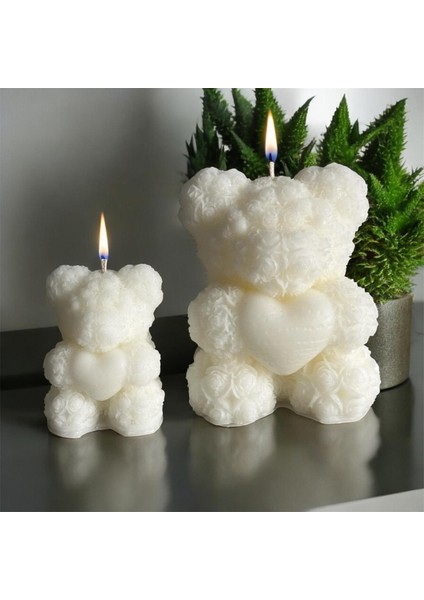 Ikili Desenli Vanilya Kokulu Ayıcık Mum,beyaz