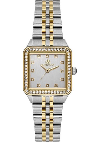 BG.1.10599-4 Kare Kadran Taşlı Tasarım 3 Atm Su Geçirmezlik Metalik-Altın Renk Kadın Kol Saati