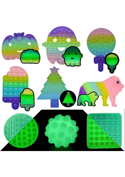 Glow Sekizgen Stili Karanlıkta Parlayan Pop Fidget Oyuncak Unicorn Luminous Itiş Balonu Yetişkin Çocuklar Giderici Oyuncak Patlama Sıkma Oyuncak Floresan Hediye (Yurt Dışından)
