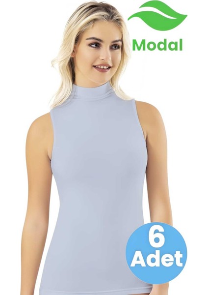 Kadın 6'lı Sıfır Kol Balıkçı Yaka Modal Atlet