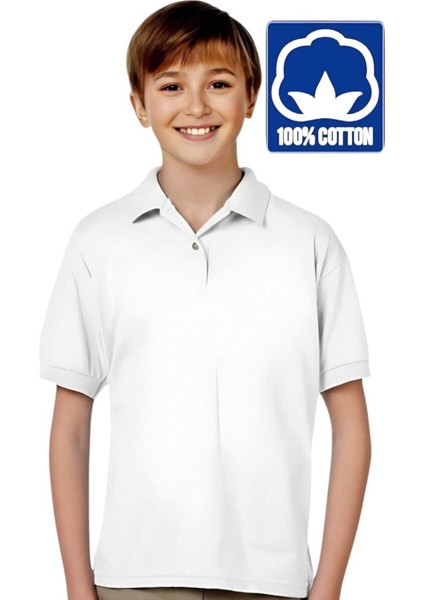 Erkek Çocuk %100 Pamuklu Polo Yaka T-Shirt Günlük ve Okul Uniforma Okul T-Shirt