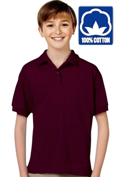 Erkek Çocuk %100 Pamuklu Polo Yaka T-Shirt Günlük ve Okul Uniforma Okul T-Shirt