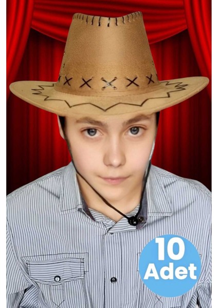 Çocuk Unisex 10'lu Nubuk Kovboy Şapkası ( 8-14 Yaş )