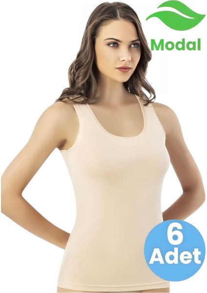 Kadın 6'lı Kalın Askılı Biye Detaylı Modal Atlet modelleri