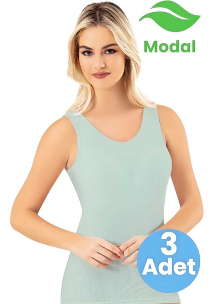 Kadın 3'lü Modal Kaşkorse Kalın Askılı Pedli Atlet