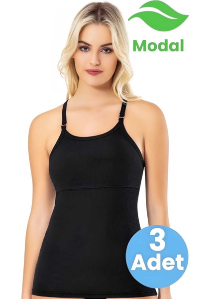 Kadın 3'lü Modal Kaşkorse Ayarlanabilir Askılı Pedli Atlet T-Shirt indirimleri