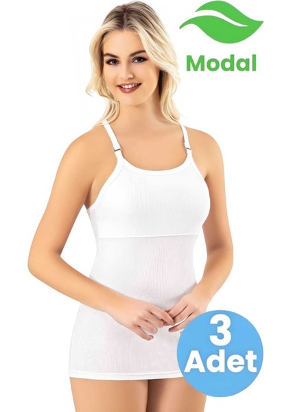 Kadın 3'lü Modal Kaşkorse Ayarlanabilir Askılı Pedli Atlet T-Shirt