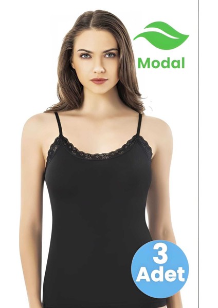Kadın 3'lü Ip Askılı Dantelli Modal Atlet modelleri