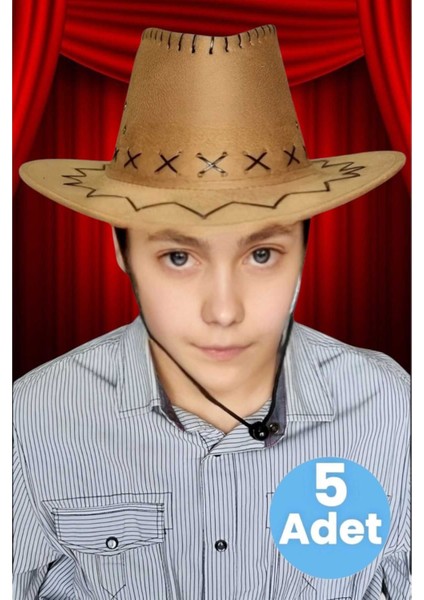 Çocuk Unisex 5'li Nubuk Kovboy Şapkası ( 8-14 Yaş )