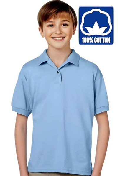Erkek Çocuk %100 Pamuklu Polo Yaka T-Shirt Günlük ve Okul Uniforma Okul T-Shirt
