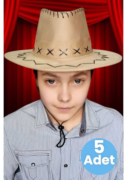 Çocuk Unisex 5'li Nubuk Kovboy Şapkası ( 8-14 Yaş ) fırsatları