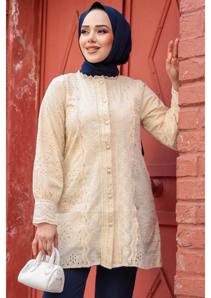 Güpürlü Bej Tesettür Tunik 20012BEJ