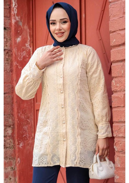 Güpürlü Bej Tesettür Tunik 20012BEJ fiyatları